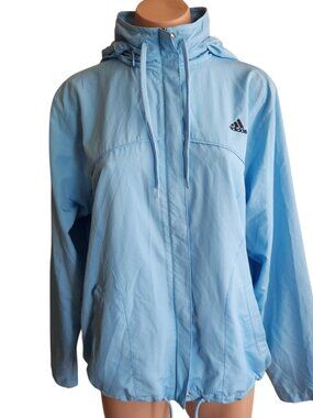 Adidas Hooded Lightweight Baby Blue Zip Up Golf Travel Packable Coat Size Large